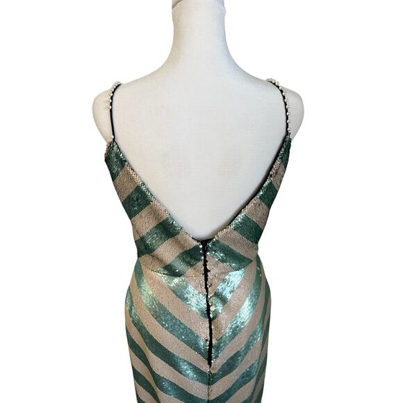 Johanna Ortiz Salon De Paris Jade Ivory Striped Sequin Dress Pearl Embellished 6 - Picture 5 of 12